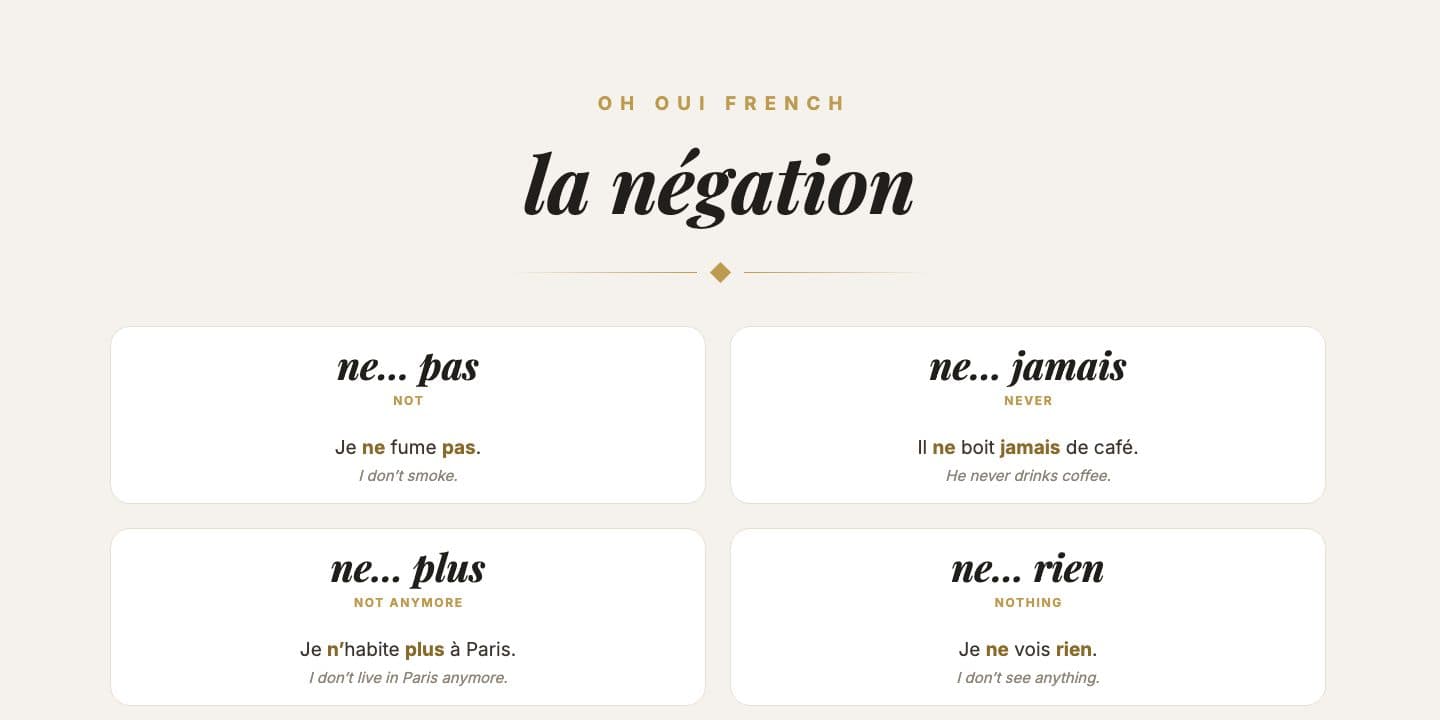Preview of French Negation Poster: 10 Ways to Say No