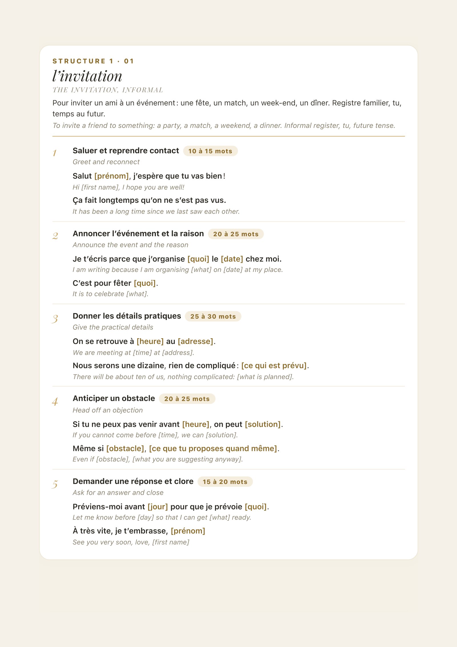 Le Système CLB 7 page: a ready-made structure for the Task 1 invitation, French and English side by side