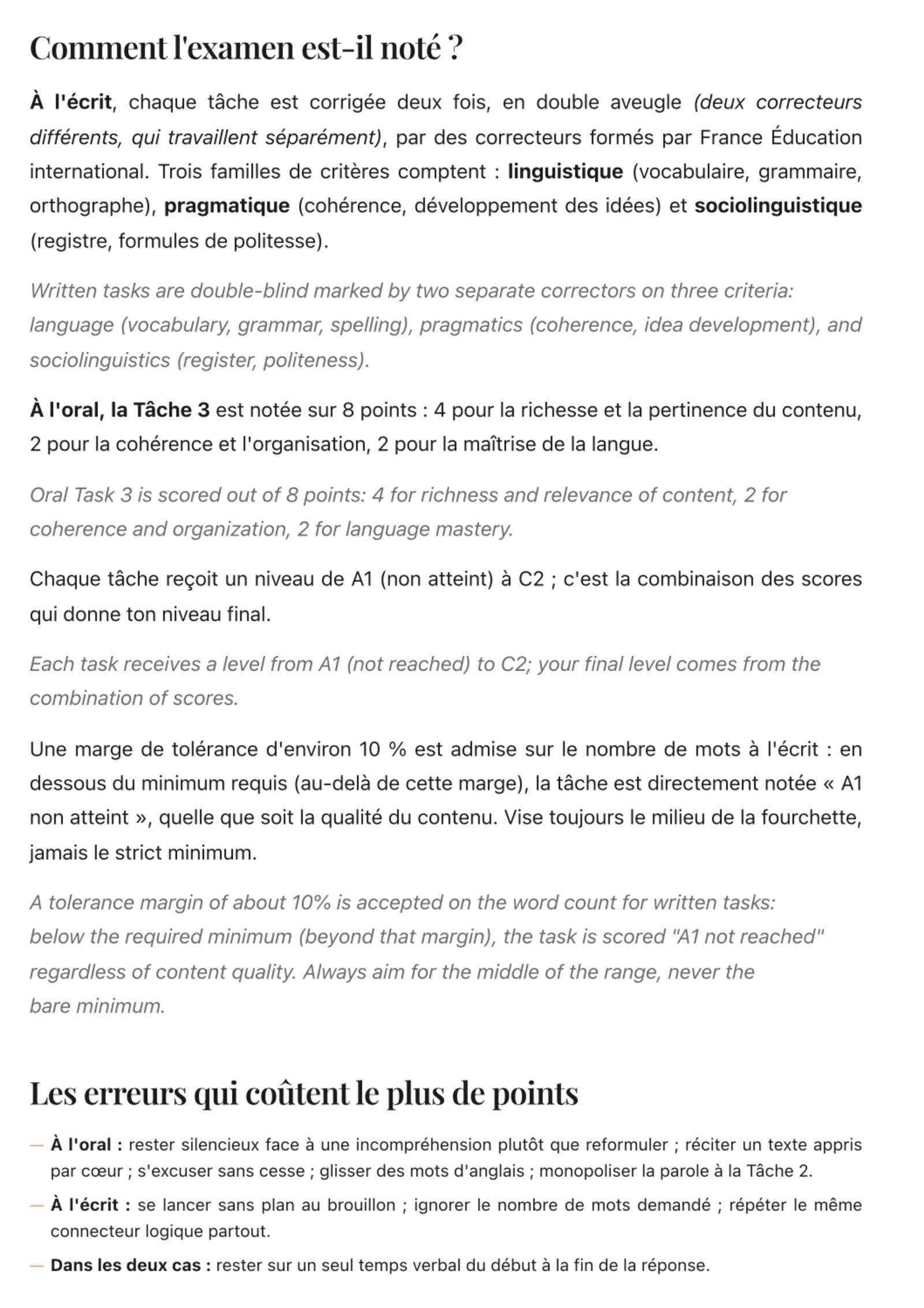 Réussir le TCF guide page: cover and method overview