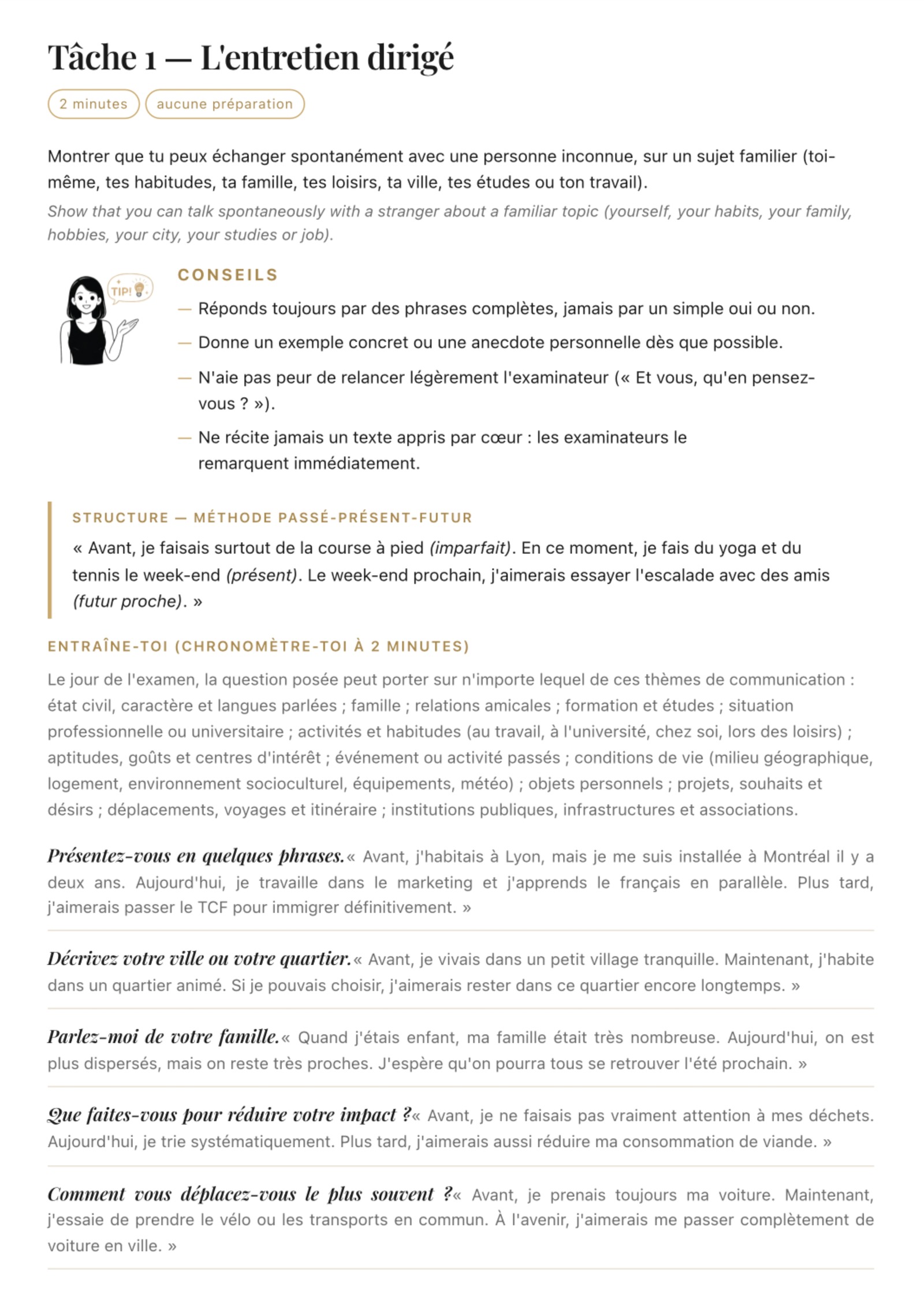 Réussir le TCF guide page: full mock exam with corrections